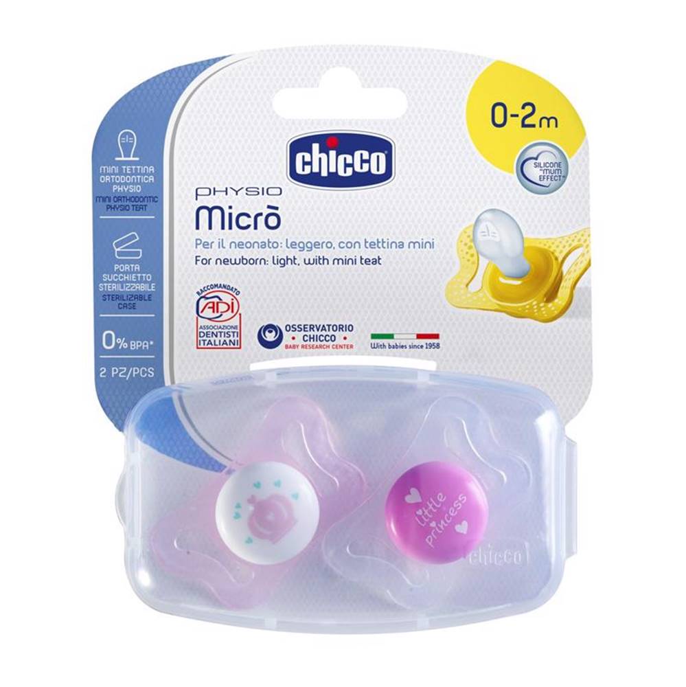 Chicco Chicco Cumlík Physio Micro, silikónový, 0-2m+, ružová, 2ks