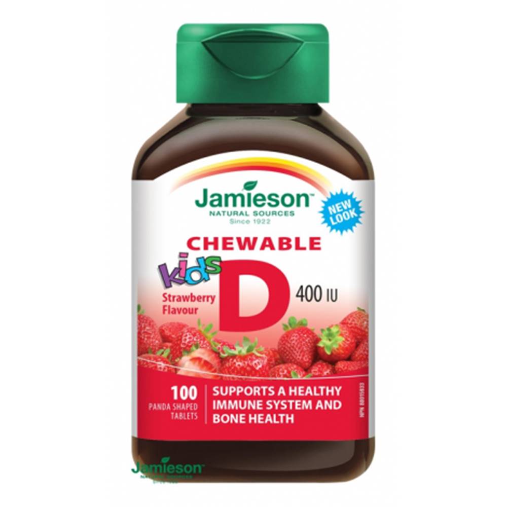 Jamieson Jamieson Vitamín D3 Kids 400 IU tablety na cmúľanie s príchuťou jahody 100 tbl