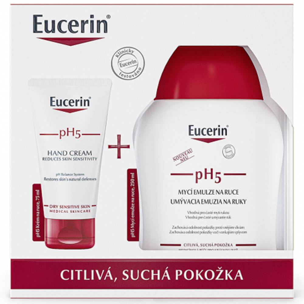 Beiersdorf Eucerin pH5  krém na ruky 75 ml + umývacia emulzia na ruky 250 ml  Vianočná kazeta 1set