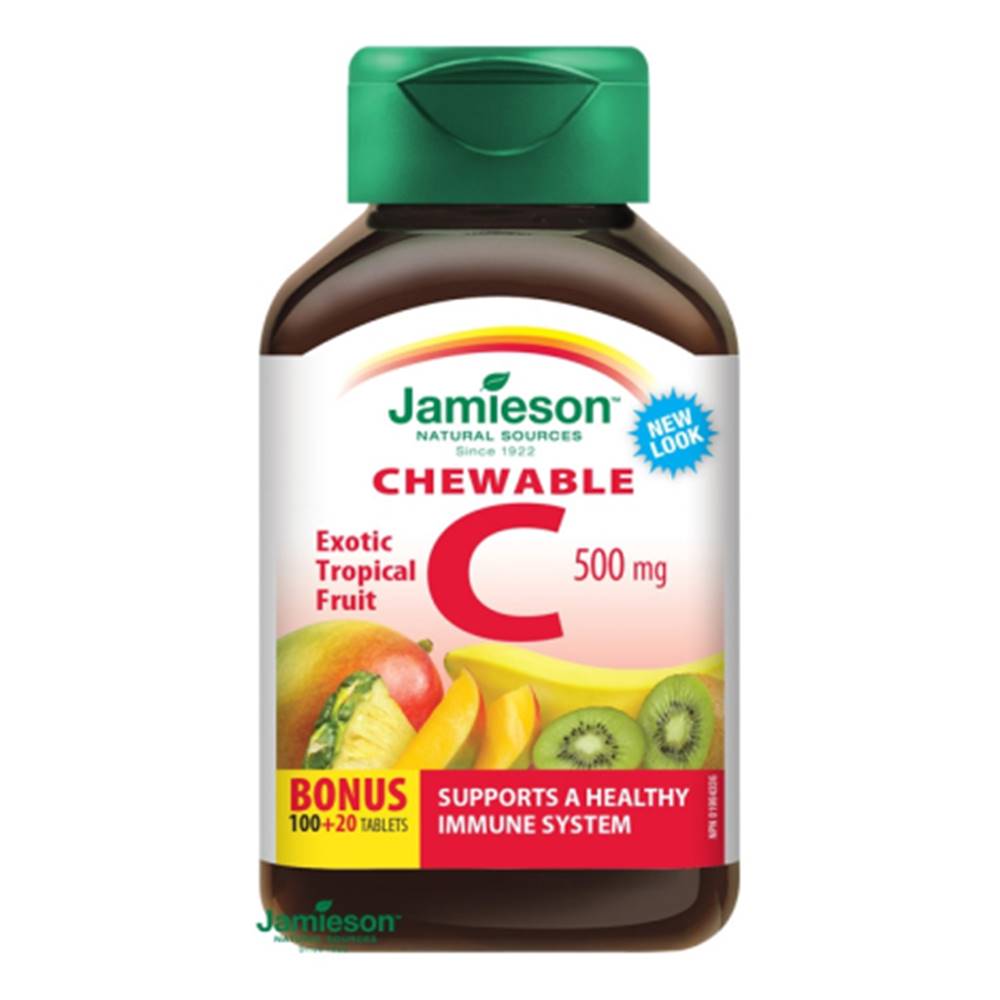 Jamieson Jamieson Vitamín C 500 mg tablety na cmúľanie s príchuťou tropického ovocia 100 + 20 tbl ZDARMA
