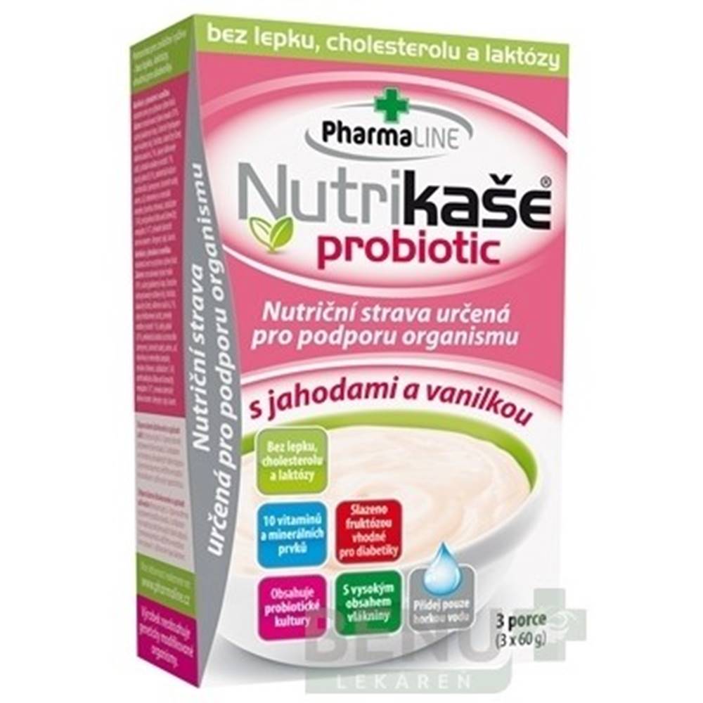PharmaLINE NUTRIKAŠA Probiotic s jahodami a vanilkou 3 x 60g
